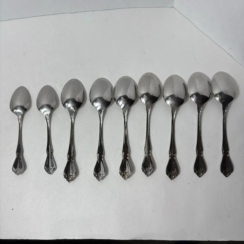 Oneida Flatware Spoons Arbor Rose True Rose Stainless 7 Place Soup &‎ 2 Tea D3